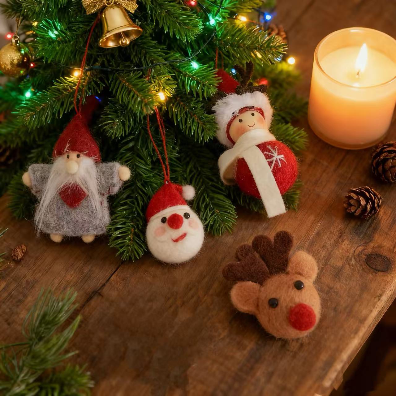 Hand-Felted Christmas Ornament Set — Santa, Reindeer & Gnome | 100% Wool, Handmade in Nepal