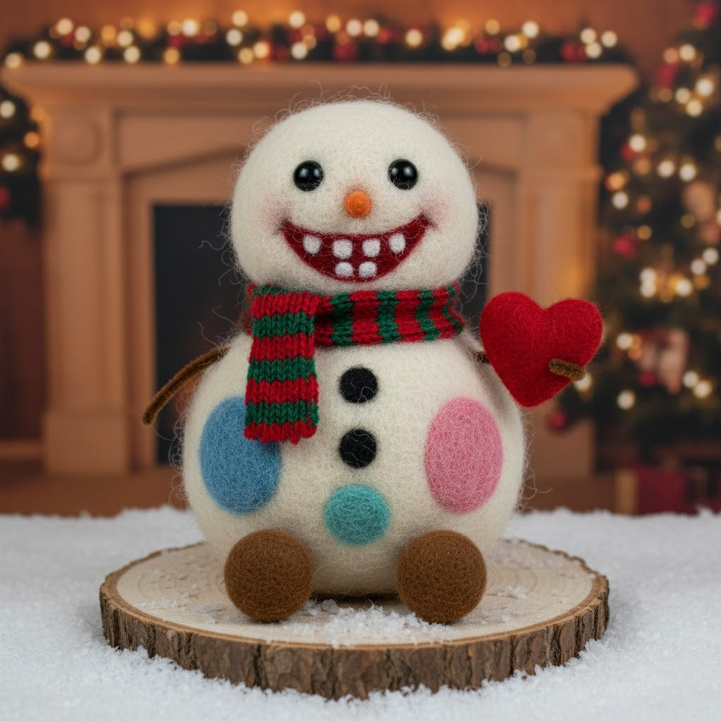 Frosty Joker – Handmade Wool Felt Snowman | Needle-Felted by Artisan, Stitch by Stitch
