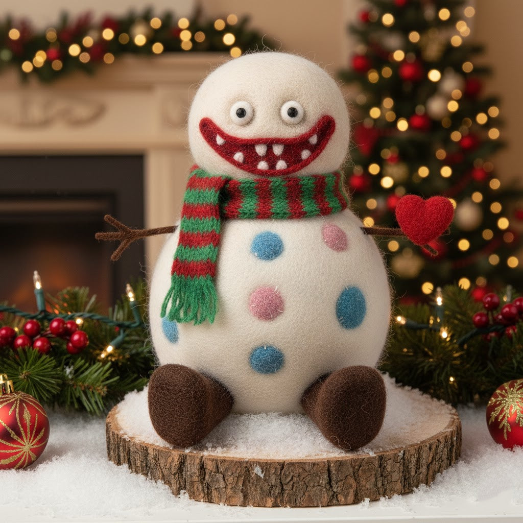 Frosty Joker – Handmade Wool Felt Snowman | Needle-Felted by Artisan, Stitch by Stitch