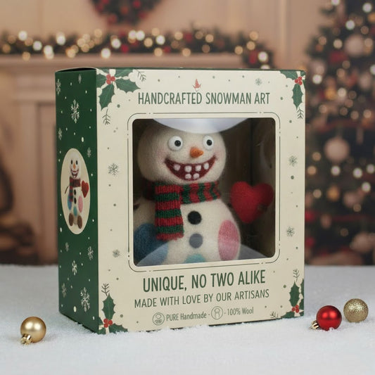 Frosty Joker – Handmade Wool Felt Snowman | Needle-Felted by Artisan, Stitch by Stitch