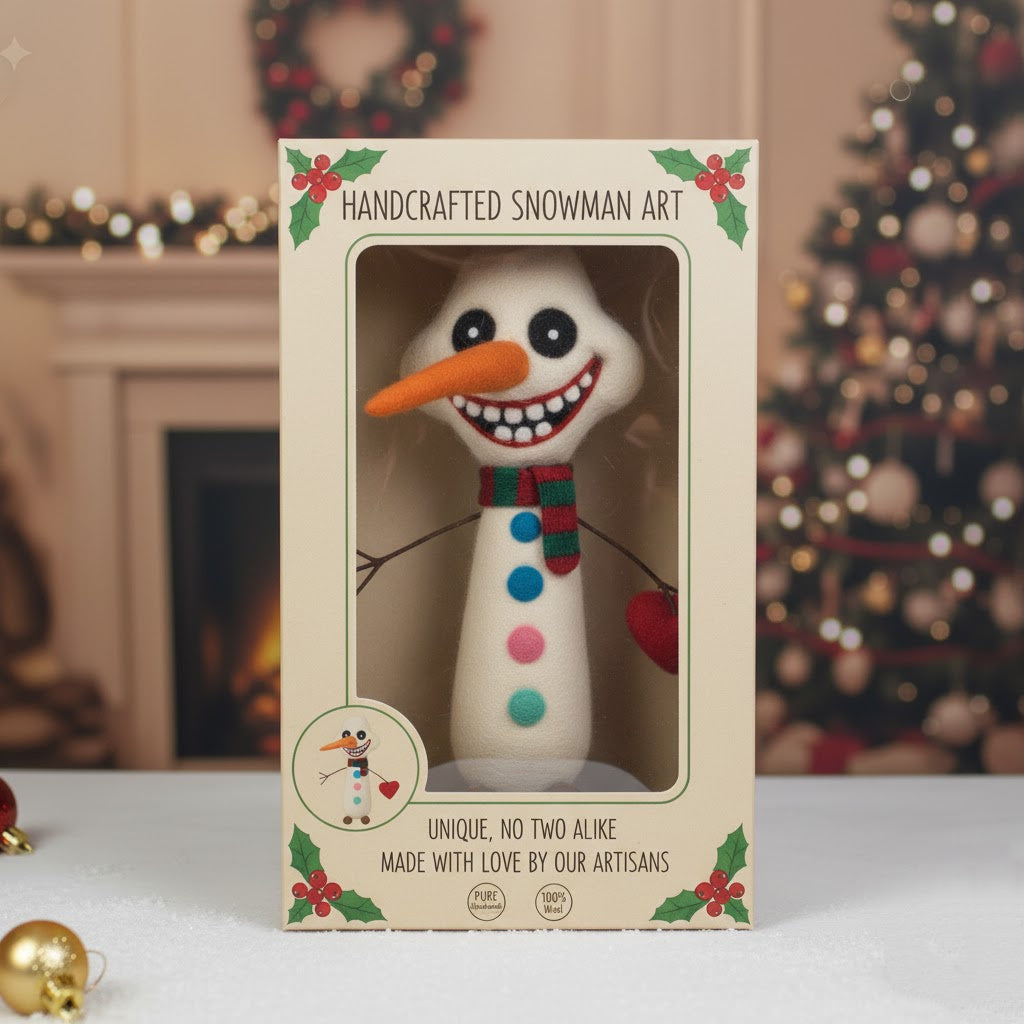 Frosty Joker – Handmade Wool Felt Snowman | Needle-Felted by Artisan, Stitch by Stitch