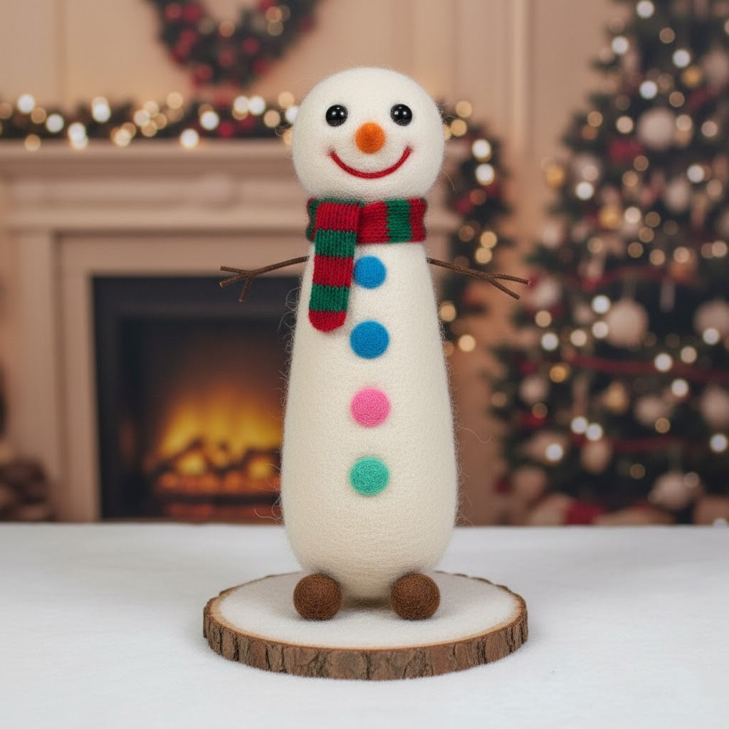 Frosty Joker – Handmade Wool Felt Snowman | Needle-Felted by Artisan, Stitch by Stitch