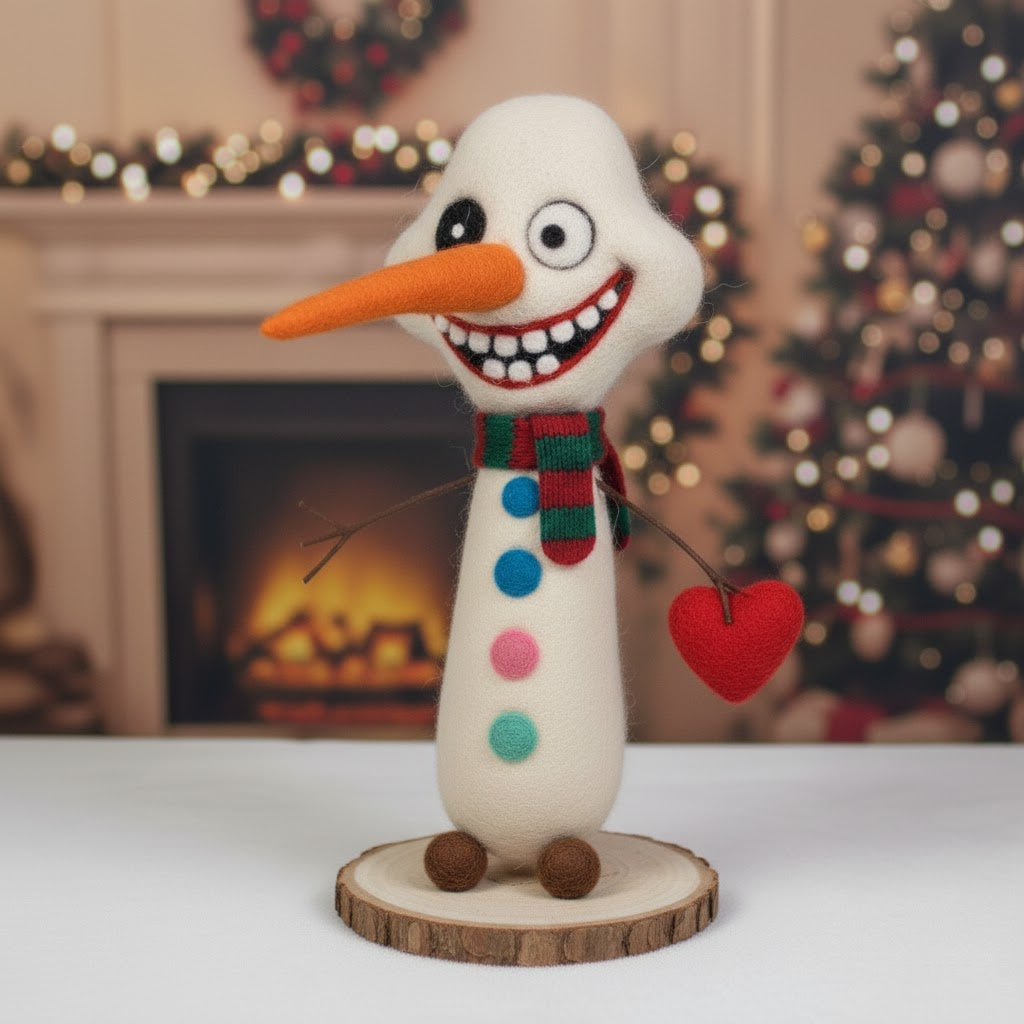 Frosty Joker – Handmade Wool Felt Snowman | Needle-Felted by Artisan, Stitch by Stitch