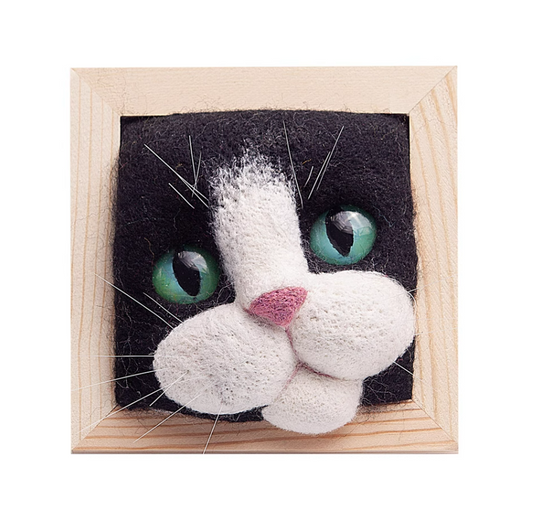 Cat In Square Frame:Cow Cat Avatar Needle Felted DIY Kits