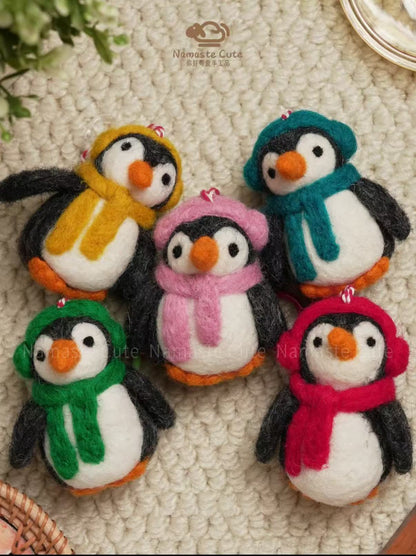 Handcrafted Penguin Bag Charm — 100% Felted Wool, Cozy Scarf & Hat, Made in Nepal