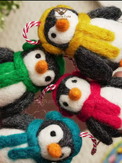 Handcrafted Penguin Bag Charm — 100% Felted Wool, Cozy Scarf & Hat, Made in Nepal