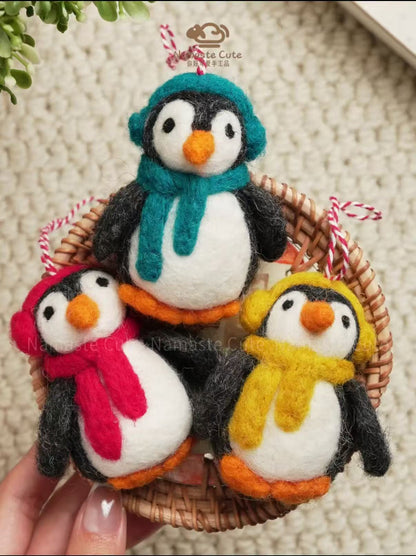 Handcrafted Penguin Bag Charm — 100% Felted Wool, Cozy Scarf & Hat, Made in Nepal