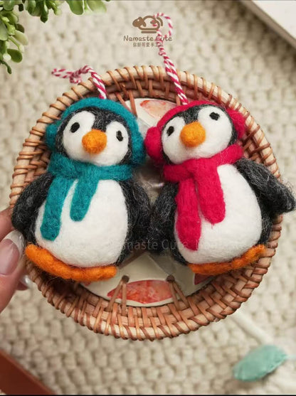 Handcrafted Penguin Bag Charm — 100% Felted Wool, Cozy Scarf & Hat, Made in Nepal