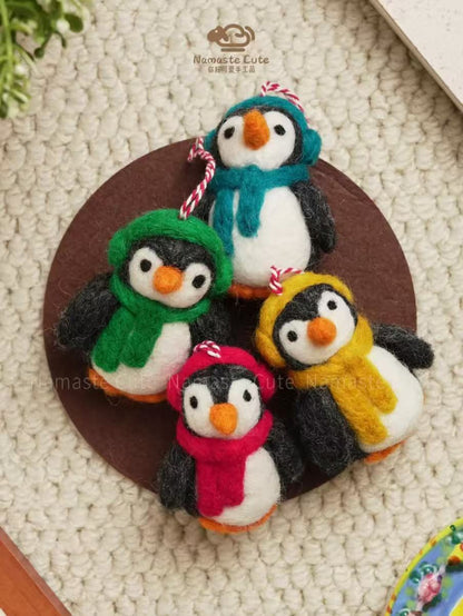 Handcrafted Penguin Bag Charm — 100% Felted Wool, Cozy Scarf & Hat, Made in Nepal