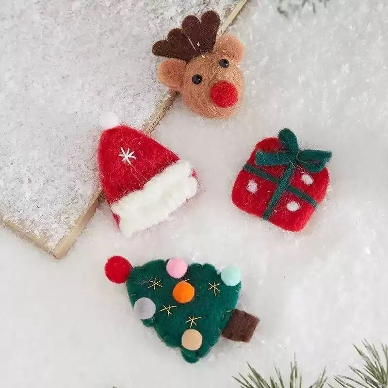Handmade Holiday Ornament Gift Set — Wool Felt Santa, Reindeer, Tree & Present