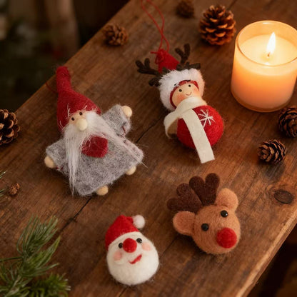 Hand-Felted Christmas Ornament Set — Santa, Reindeer & Gnome | 100% Wool, Handmade in Nepal