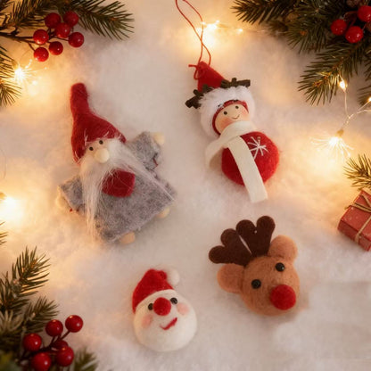 Hand-Felted Christmas Ornament Set — Santa, Reindeer & Gnome | 100% Wool, Handmade in Nepal
