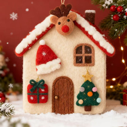 Handmade Holiday Ornament Gift Set — Wool Felt Santa, Reindeer, Tree & Present