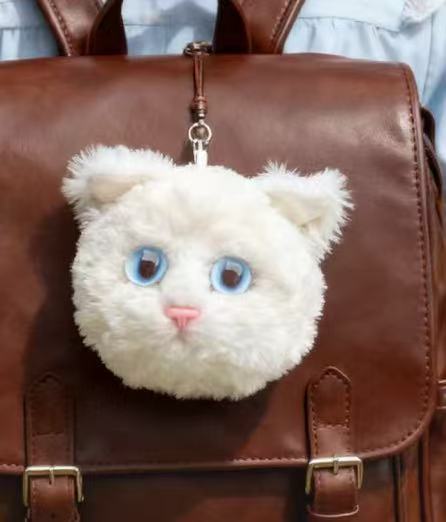 Fluffy Pals Realistic Cat-Head Charm (Big-Eye Plush Edition)——Can be used as a bag charm