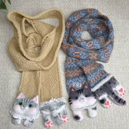 Pure Wool Felt Cat Scarf – Handcrafted by Artists with Wool Felting Technique