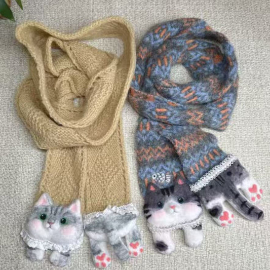 Pure Wool Felt Cat Scarf – Handcrafted by Artists with Wool Felting Technique