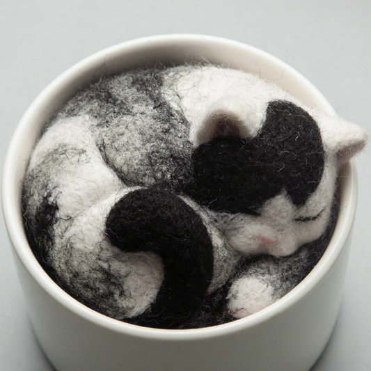 Cat Cup:Cow Cat Avatar Needle Felted DIY Kits
