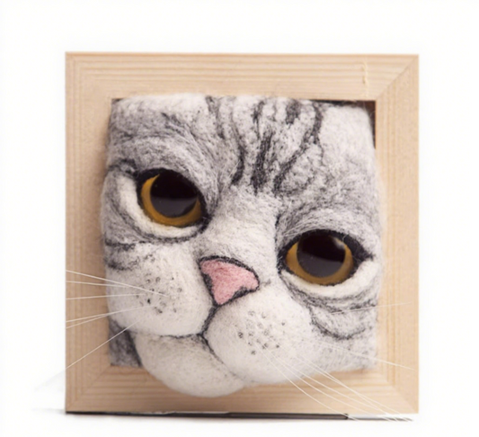 Cat In Square Frame:Gray Cat  Avatar Needle Felted DIY Kits