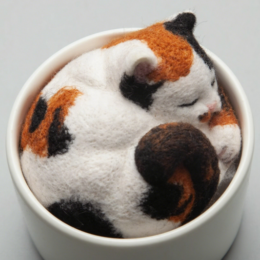Cat Cup:Calico Cat Avatar Needle Felted DIY Kits