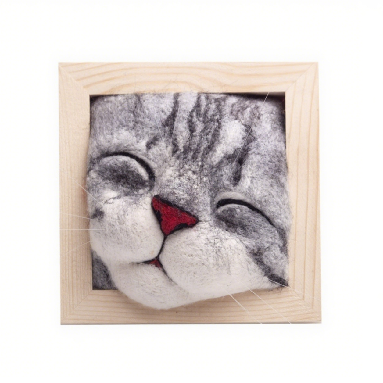 Cat In Square Frame:Close eye Cat Avatar Needle Felted DIY Kits