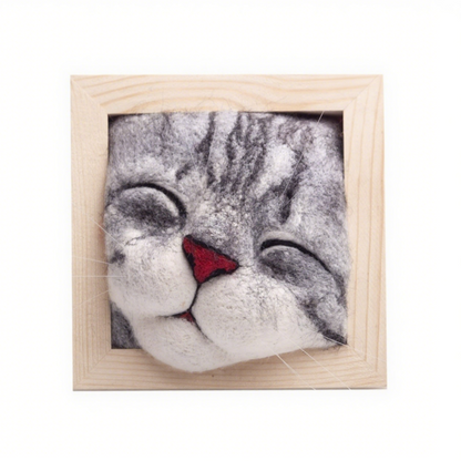 Cat In Square Frame:Close eye Cat Avatar Needle Felted DIY Kits