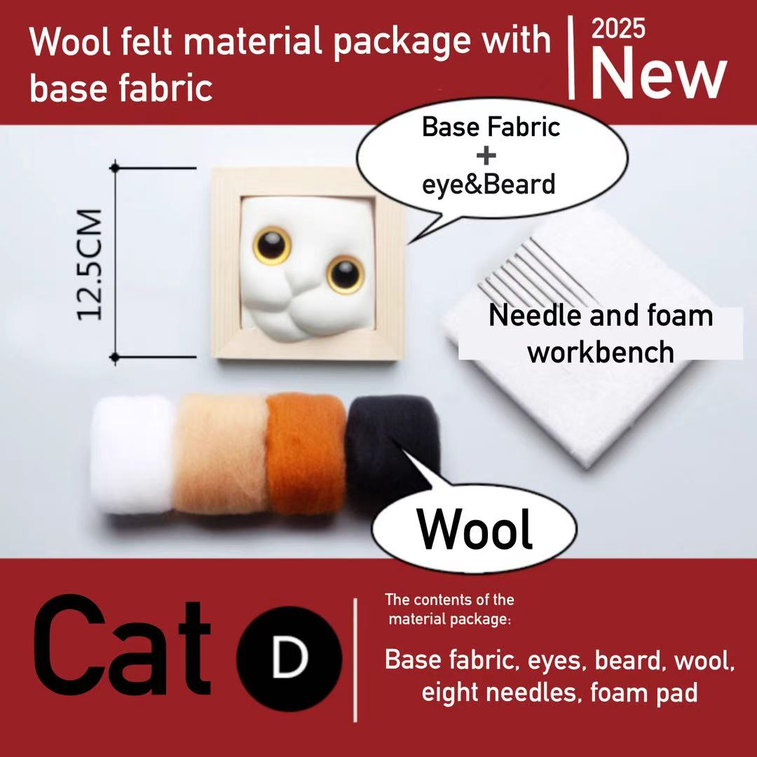 Cat In Square Frame:Radoll Cat Cat  Avatar Needle Felted DIY Kits
