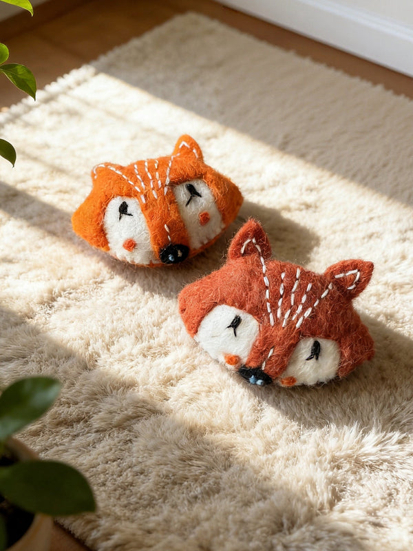 Handmade Wool Felt Fox Head Brooch – Cute Cartoon Animal