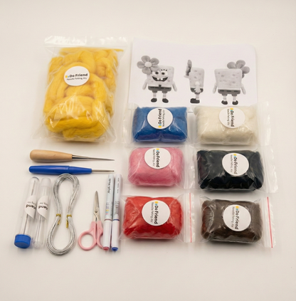 Jellyfish-Chasing Square Boy Needle Felting Kit - Handmade Cartoon DIY Crafting Set