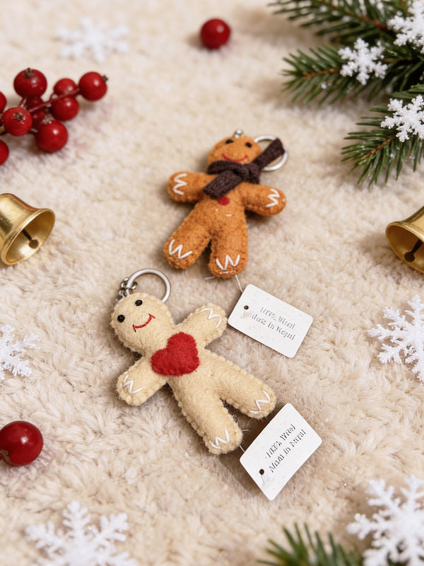 Christmas Gingerbread Man Wool Felt Keychain