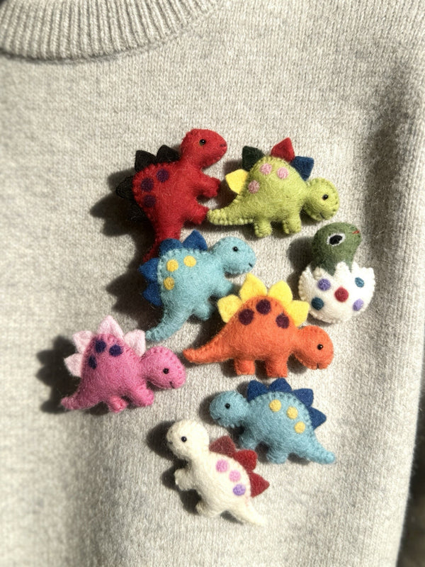 Handmade Wool Felt Little Dinosaur Brooch – Dark Green