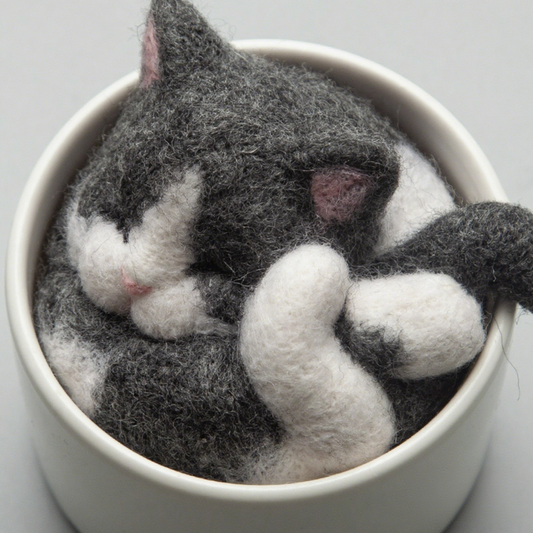 Cat Cup:Blue and White Avatar Needle Felted DIY Kits